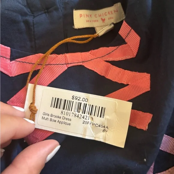 Pink Chicken Navy and Pink Bow Dress 6y NWT - Picture 4 of 6
